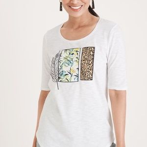 Chico’s Floral and Animal Patchwork Tee     Size 3 -XL